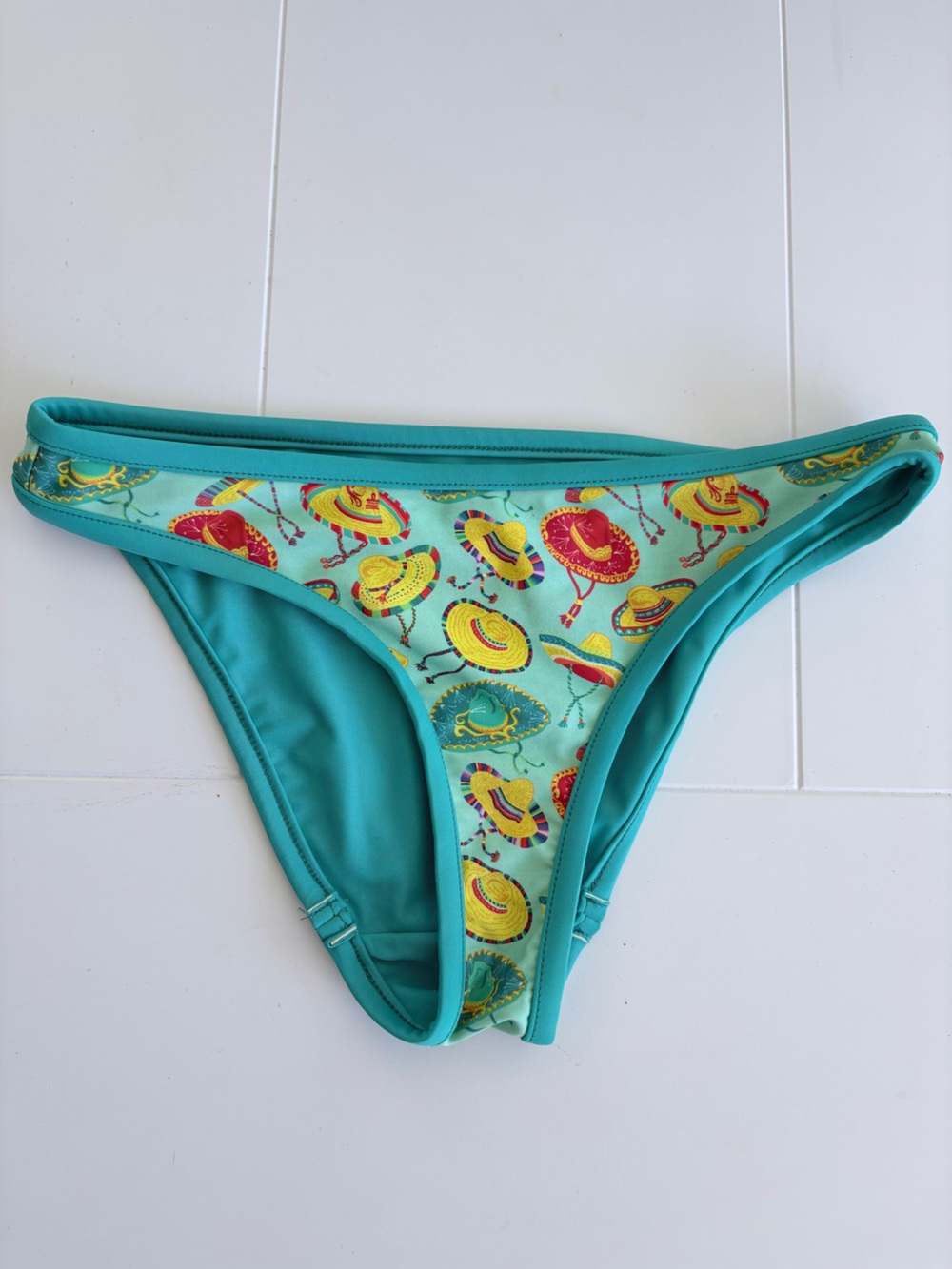 chubbies Turquoise Bikini Bottom with Colorful Hat Accents